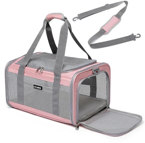 Ioview Airline Approved Pet Carrier for Cats and Small Dogs, Breathable and Collapsible Design, Portable Travel Bag for Bearded Dragon, Puppies Animal Hangbag, Rabbit Cage (Pink, Small)