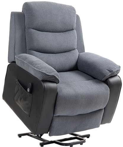 HOMCOM Sillón Relax Reclinable Eléctrico Levanta Personas, Sillón Elevador, con Puerto USB, Control Remoto, Reposapiés, Tapizado en Pana, Bolsillos Laterales, Gris Oscuro