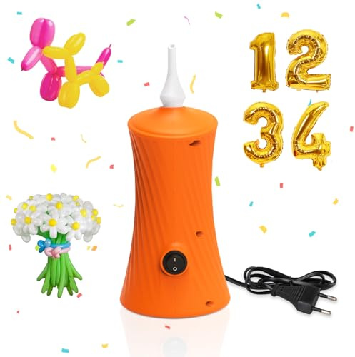PlusFive Pompa Elettrica per Palloncini CEE 7/16, 30W Silenziosa Portatile Palloncini Pompa, Mini Pompa per Palloncini 260Q/Metallici/Lettere, Ideale per Matrimoni Compleanni Natale (Arancione)