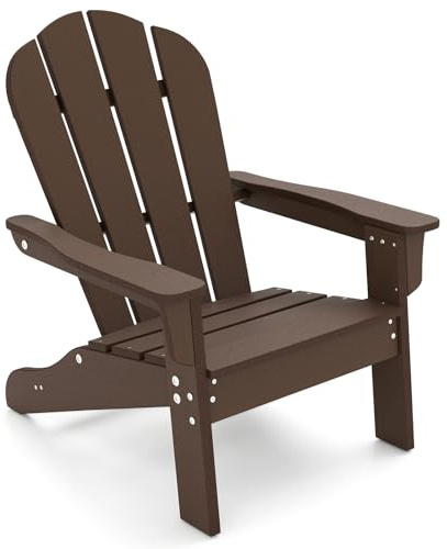 COSTWAY Adirondack Stuhl Kinder, Adirondack Chair wetterfest aus HDPE, Gartenstuhl mit ergonomischer Rückenlehne & Armlehnen, Outdoor-Stuhl für Jungen & Mädchen von 3–8 Jahren (Braun)