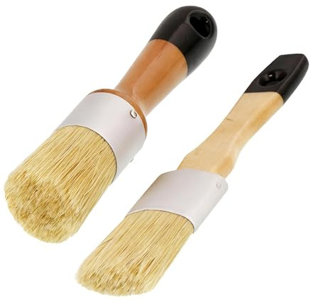 2 Pack Wax and Chalk Paint Brush, Natural Bristle Chalk Paint & Wax Brushes - Round Oval Stencil Brushes for Furniture, DIY Art Crafts Home Decor