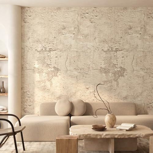 ICOOP Industrial Concrete Wallpaper Neutral Limewash Wallpaper Peel and Stick Beige Concrete Contact Paper Tan Cement Texture Wall Paper Minimalist Rustic Wall Mural for Bedroom Bathroom 15.8×120