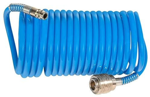 Yasta Tubo Aria Compressa 8mm a Spirale 15 Metri - Tubo Aria per Compressore con Innesti Rapidi 1/4 - Tubo Spiralato Rigido Alta Resistenza in Polietilene 15M
