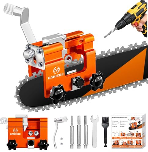 OMCCHK Chainsaw Sharpener with Guide Jig. Portable Chain Saw Sharpening Tool with 3 Titanium-Plated Diamond Sharpening Steel, Manual.Chainsaw.Sharpening Kit for 4-22 Electric Chain Saw
