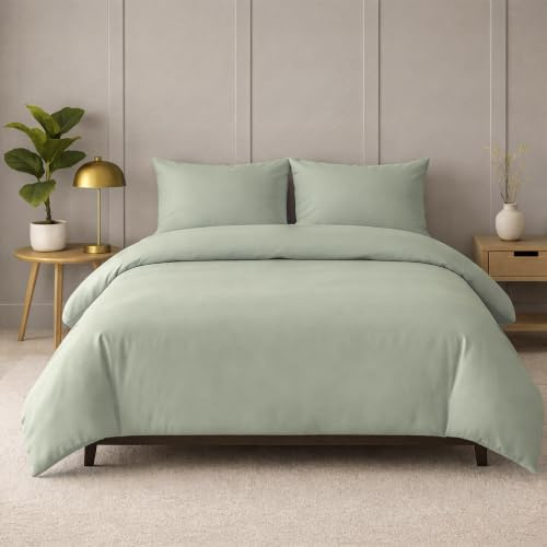 Adore Home Double Duvet Cover Set Green Plain Bedding & Pillowcases | Soft Easy Care Microfibre Bed Linen For Comfortable Everyday And All Season Use
