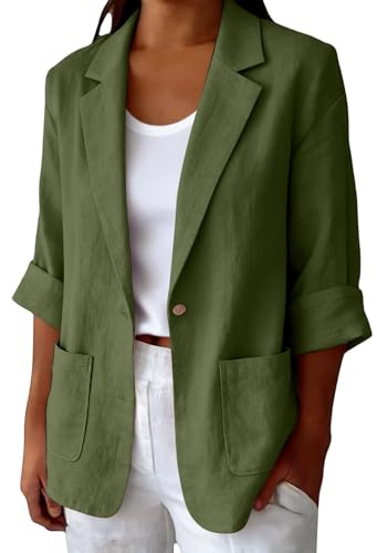 Chemisier Femme Chemise et Veste ete Chemise en Lin Manche Longues Chemises Col de Costume Blouse Ample Casual Haut Femme Chic Et Elegant Legere Tenue de Bureau