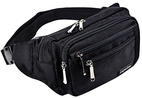 Oxpecker Waist Pack Bag with Rain Cover, Waterproof Fanny Pack for Men&Women, Workout Traveling Casual Running Hiking Cycling, Hip Bum Bag (black)