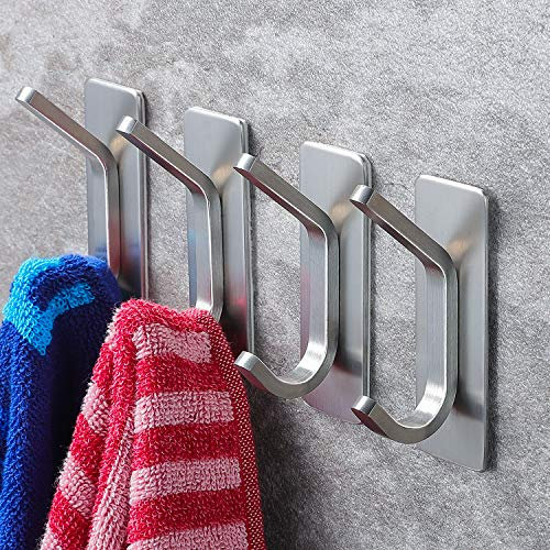 ZUNTO 4 Packs Adhesive Hook - Self Adhesive Hook/Coat Sticky Hooks for Kitchen Bathrooms