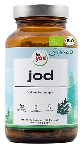 for you jod Bio - hochdosiertes Jod aus Bio-Braunalgen von Seagreens® - aus biologischer Wildsammlung, nachhaltig geerntet und schonend getrocknet (79,2g = 180 Port.) - vegane Kapseln mit je 256µg Jod