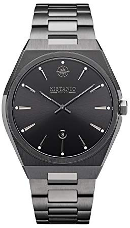 Kistanio Milano Herrenuhr mit Edelstahlarmband 10ATM Saphirglas Gunmetal Schwarz GM-BK-S