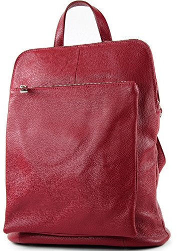 modamoda de T141 Damen Leder Rucksack Damentasche Schultertasche handmade in Italy, Farbe:Dunkelrot2021