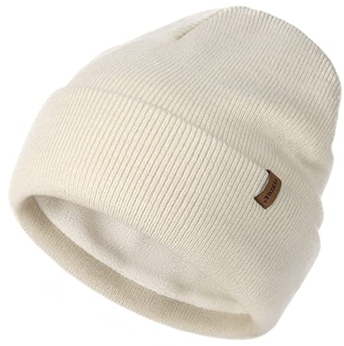 FURTALK Classic Beanie Mütze Herren mit Weichem Fleecefutterr Unisex Strickmütze Warm Bequem Wintermütze für Damen Beige