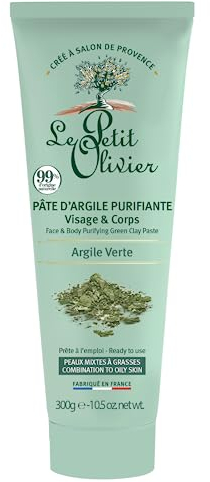 LE PETIT OLIVIER - Pâte D'Argile Purifiante - Argile Verte - Visage & Corps - Purifie - Peaux Mixtes A Grasses - 99% D'Origine Naturelle - Fabriqué en France - 300g