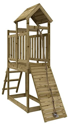 vidaXL Spielturm, Klettergerüst mit Kletterwand, Kinder Kletterturm mit Holzdach, Spiel-Zubehör für Garten, Holz Spielplatz, Imprägniertes Kiefernholz