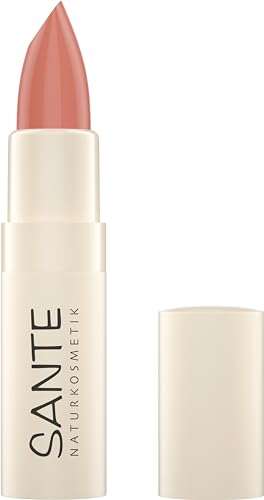 Sante Naturkosmetik Moisture Lipstick 02 Coral Glaze, lápiz labial nutritivo con ácido hialurónico, efecto plump y sepilift, cuidado de labios para labios suaves y brillantes en color rosa coral, 4,5