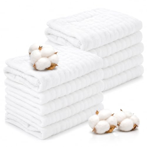 Zuimei 10 Pack Muslin Cloths For Baby Muslin Squares Face Cloths White