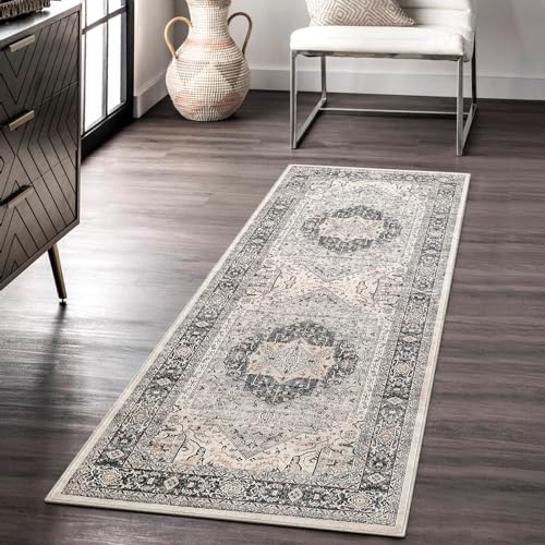 Carvapet Tappeto Corridore Antiscivolo 60x180cm Lungo Tappeti Runner Passatoia Grigio Medaglione Vintage Tappeti di Zona Lavabile Morbido Microfibra Tappeto Cucina