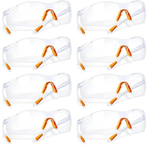 Schutzbrillen, 8-er Pack Transparent Schutzbrillen mit Gumminase Schutzbrille für Sicheren Schutz Augenschutzbrille Sicherheitsbrille Laborbrille Kratzfeste Linsen für Damen und Herren