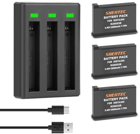2X Shentec 3.85V 2000mAh Li-ion X2 Batteria Set ONE X2 accessori,Batteria ricaricabile ONE X2 carica Batterie ricaricabili caricatore per videocamera