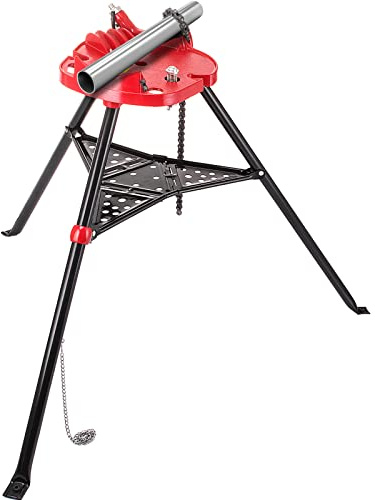 VEVOR Support de Tuyau 3,2-152 mm étau à chaîne trépied Pieds en Acier Pliables Supports de tuyaux avec Plateau à Outils poignée de Transport Installation Facile pour matériaux tuyaux cintrage Tubes