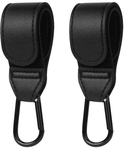 URAQT Kinderwagen Haken, 2 Stück Universelle Anhänger für Kinderwagen Lederoptik Kinderwagen Taschenhalte Kinderwagenhaken Taschenhaken Buggy Clips Träger für Wickeltasche Taschen Einkaufstasche