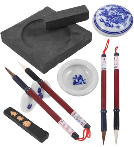 SHINEOFI Juego de Pinceles Chinos para Caligrafía Absorbencia y Fácil de Almacenar Kit Vintage de Caligrafía para Principiantes en Pintura Acuarela y Pinceles Color Aleatorio