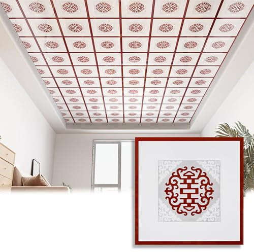 Deckenpaneele Deckenplatten Tapetenfliesen, Abziehen Und Aufkleben, Quadratisch, Wasserfeste Deckenfliesen Für Schrank, Speisekammer, Büro, Spielzimmer, Dekoration, Deckenverkleidung Rot(#1,5 pack)