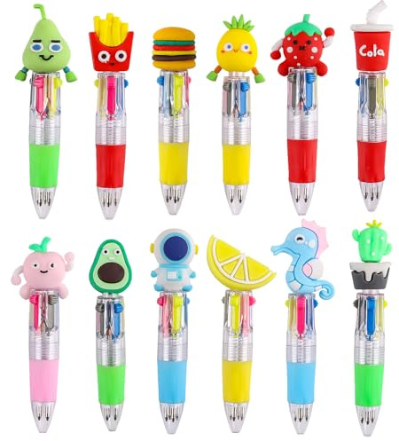ZALAON 12 PCS Multi-Coloured Pens Set, Mini Retractable Fun Pens for Kids, Novelty Pens for Party Bag Fillers & School Class Gifts.
