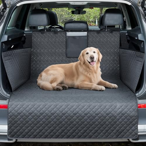 Lekespring Protection Coffre Voiture pour Chien - Tapis Imperméable et Antidérapant avec Rabats Latéraux et Pare-Chocs, Couverture Résistante et Facile à Nettoyer pour Coffre SUV - Noir