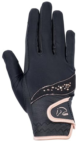 HKM Unisex Rosegold Glamour Style Reithandschuhe, Schwarz, S