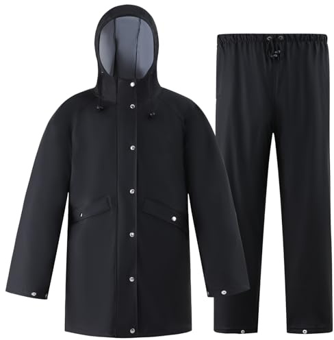 Rain Suit Waterproof Jacket Rain Suits for Men Women Waterproof Heavy Duty Rain Gear Long Rain Jacket Coat & Pants(Black,XL)