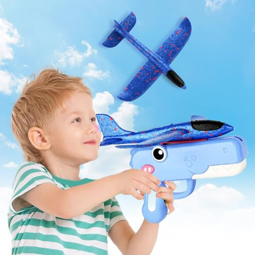 SoeUyd Aereo Polistirolo per Bambini, Aeroplano Polistirolo, Aereo Polistirolo con Pistola Catapulta, Catapulta per Aeroplani in Schiuma, Due Modalità di Volo, Aeroplano Giocattolo con Catapulta