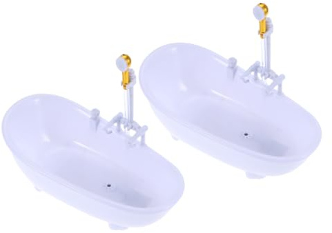 ifundom 2pcs White Electric Doll Bathtub with Sprayer Plastic Doll Bathing Tub for Water Spray Function Without Batteries Fun Shower Bucket for Bath Play