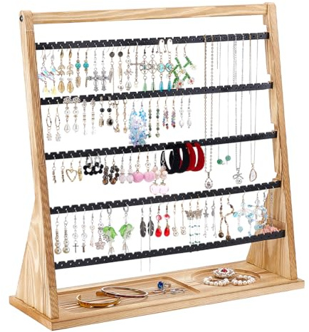 INTERWARM Organisateur de Porte Boucles D'Oreilles (1 pièce) Présentoir à Bijoux Rustique en Bois à un Niveau avec Deux Trous pour Boucles D'Oreilles Puces Créoles Bracelets Colliers et Bagues.