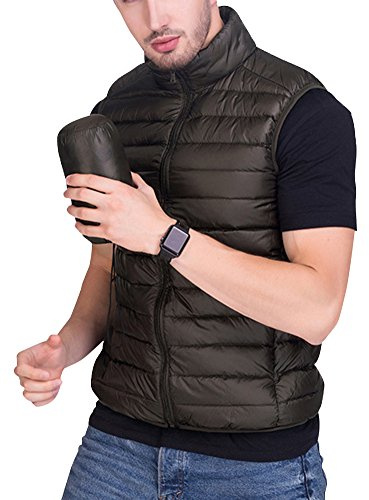 Chalecos Exteriores - Hombre Chaqueta De Pluma - Planicie Ligero Cálido Abrigo De Invierno Ejercito Verde S