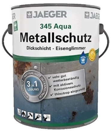 Jaeger Aqua Metallschutzlack 345 mit Eisenglimmer, 3in1 Rostschutz, Haftgrund, Deckanstrich (2,5 Liter, silbergrau DB701)