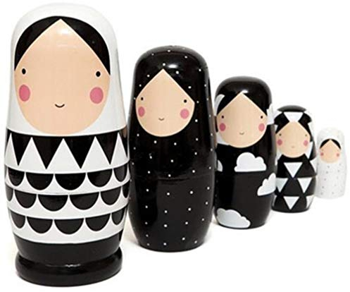 EXCEART Matroschka Puppen Holz Traditionelle Babuschka 5 Schichten Schwarz Weiß Mädchen Holzspielzeug Weihnachten Zuhause Dekoration Geburtstag Festival Geschenk Kinder Spielzeug