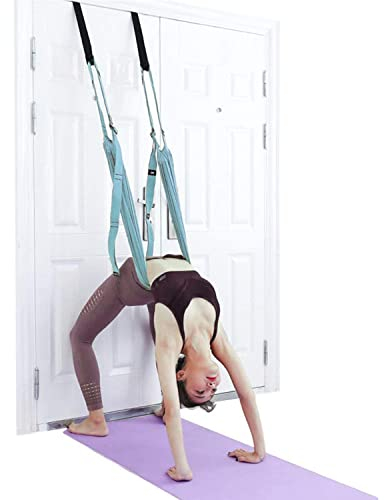 Yoga-Stretch Gurt, höhenverstellbar Beinstrecker Taillen-Rücken-Stretchband Aerial Yoga, Anti-Schwerkraft-Inversionsübungen Türflexibilität Zugtrainer für Reha Pilates Dance Spagat (Blau)