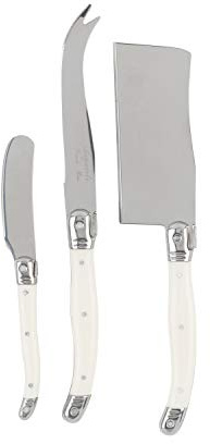 Laguiole Cheese Knife Set of 3 – Charcuterie Accessories w/Faux Ivory Handles – Includes 6.25 Cheese Spreader, 9.25 Spear & 8.5 Cleaver Knife