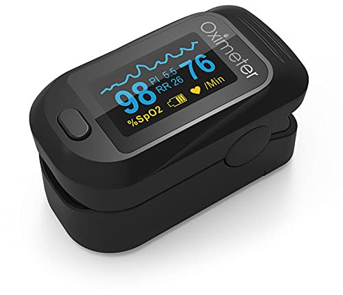 Finger Tip Pulse Oximeter, Measures Oxygen Saturation, Pulse Rate, Perfusion Index And Pulse Bar – Dual Colour Easy To Read OLED Display.