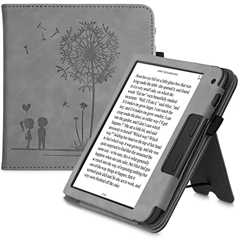 kwmobile Schutzhülle kompatibel mit Tolino Vision 6 Flip Hülle - Cover mit Handschlaufe - Pusteblume Love Grau