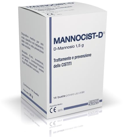 Mannocist D Mannosio Cistite Donna e Uomo 14 Bustine Dispositivo Medico per Cistite, Trattamento di Recidiva, Attenua Bruciore e Prurito, Supporto per Vie Urinarie, Senza Glutine e Lattosio
