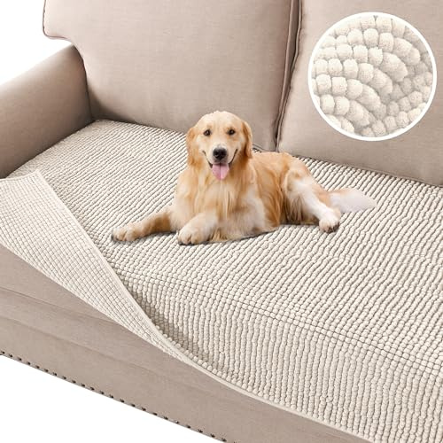 H.VERSAILTEX Plush Chenille Dog Bed Cover Thick Soft Sofa Cover for 3 Cushion Couch Anti Slip Couch Cover Furniture Protector for Dog, Pet, Cat (35 x 82, Ivory)