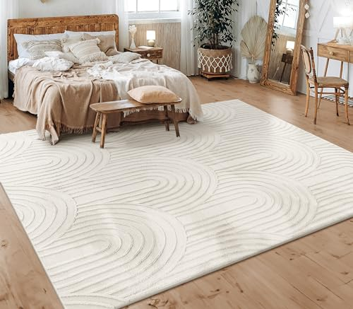 Paco Home Teppich Wohnzimmer Schlafzimmer Kurzflor Skandinavisches Boho Muster Geometrisch Rauten Motiv Einfarbig Weich Modern, Grösse:120x160 cm, Farbe:Creme 4