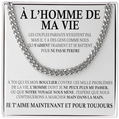 Bramart Collier Cubana pour homme de ma Vie Tu es spécial je t'aime tellement - Idées cadeaux pour lui, anniversaire ou Noël - Coffret avec dédicace inclus (Argent - Homme, Acier inoxydable)