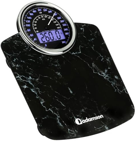 Adamson Hybrid 2-in-1 Analog & Digital Weighing Scale for Body Weight up to 400lbs + Thick Tempered Glass + Extra Large Display + Easy to Read Digital Bathroom Scale + New Version - Marble Black