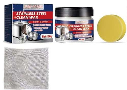 Stainless Steel Stain Cleaning Wax, Edelstahl Reiniger Edelstahl-Reinigungswachs Edelstahlpflege Edelstahl-Reinigungspaste mit Ein Reinigungstuch, für effektive Reinigung Verunreinigungen (1 Pcs)