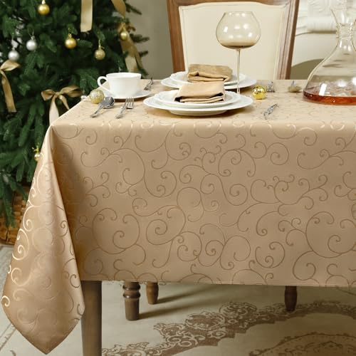 Romanstile New Year's Eve Festive Tablecloth, Washable, 140 x 240 cm, Champagne Rectangular and Water-Repellent Tablecloths Decoration for Christmas, Garden, Birthday, Party, New Year, Family Dinner,