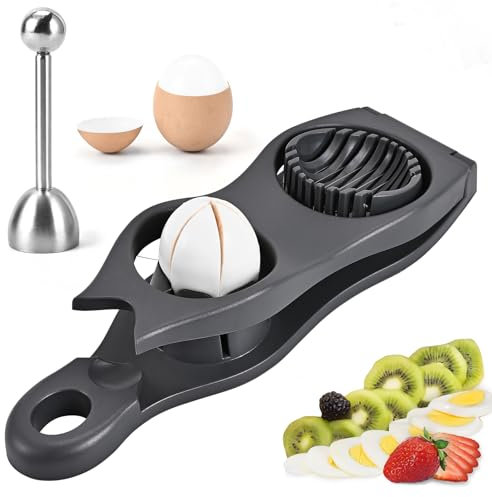 Wantli Tagliauova, Affettatrice per Uova Sode 2 in 1, Apriuova con testa d'uovo, Separa Uova, Acciaio Inossidabile, Ottimo per Tagliare Uova,Fragole,Banane