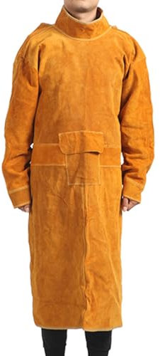 Delantales De Soldador De Cuero De Vaca, Largo Delantal De Soldadura De Alta Resistencia, La Llama Y Resistente Al Desgaste Anti-quemaduras Abrigo Con Mangas Para La Mayoría De Los Hombres/Mujeres(9
